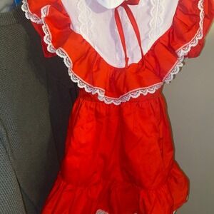 Vintage 1980s Winnie the Pooh red and white with lace dress size 5